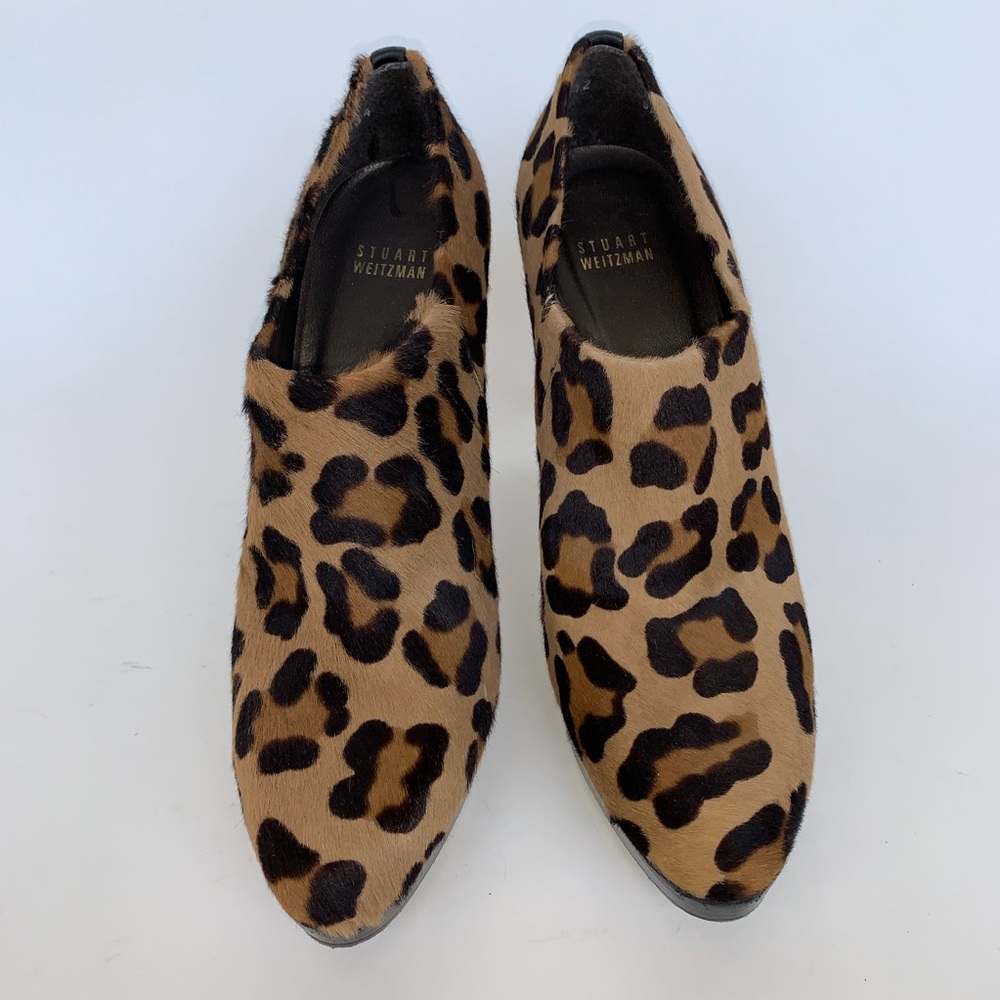 Stuart Weitzman Leopard Calf Hair High Heel Platform Ankle Boots - Picture 3 of 5